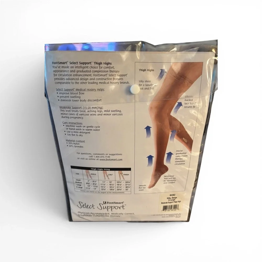 FootSmart Select Support Thigh High Compression‎ Stockings XL Silky Beige NIP